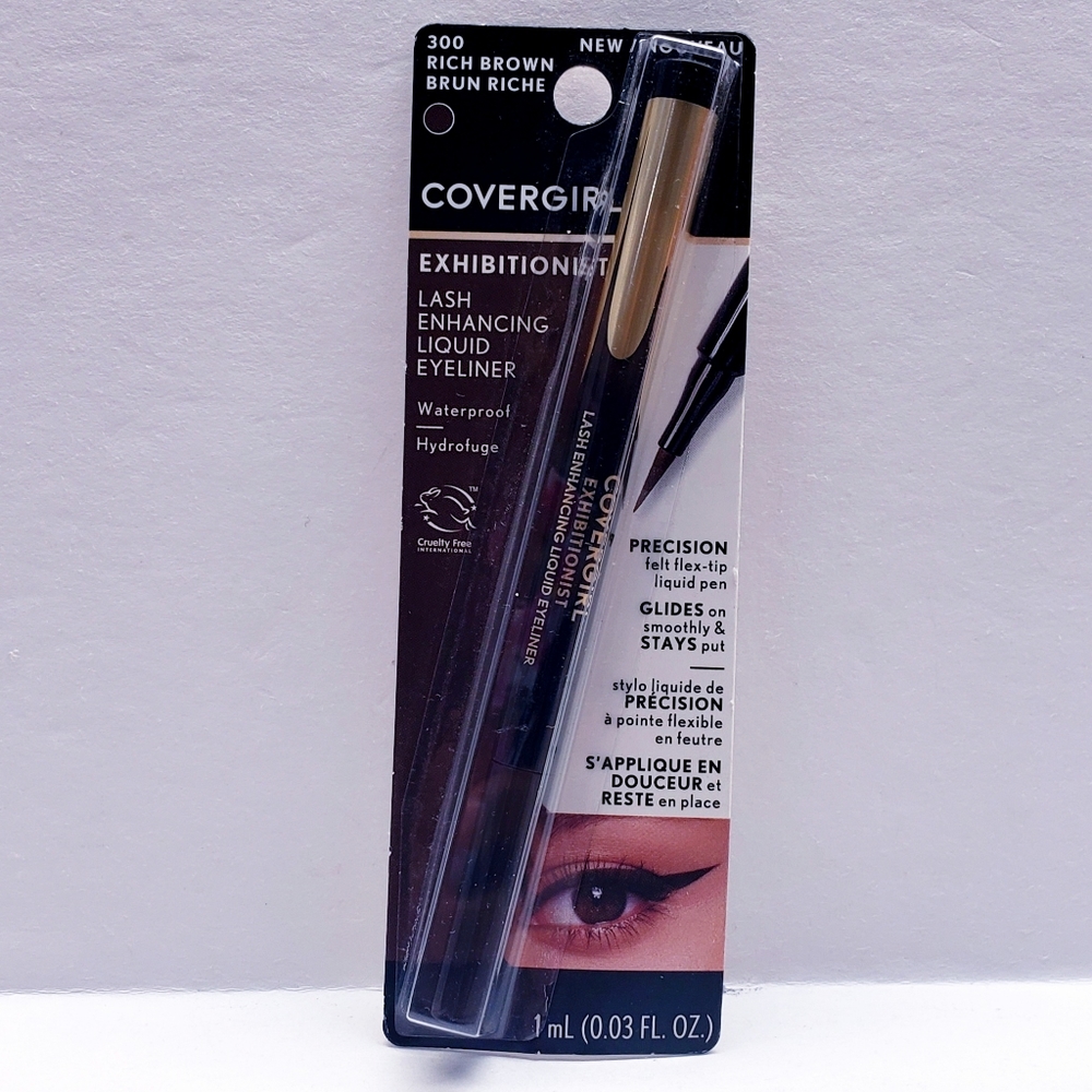 COVERGIRL Exhibitionist Lash Enhancing Liquid Eyeliner, #300 RICH BROWN, 0.03 oz